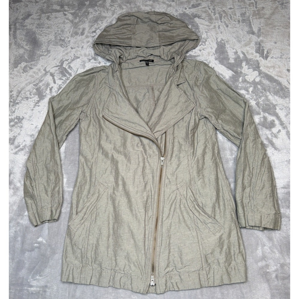 Eileen Fisher Hooded Jacket Women's XS Beige Metallic Linen Look Zip Coat